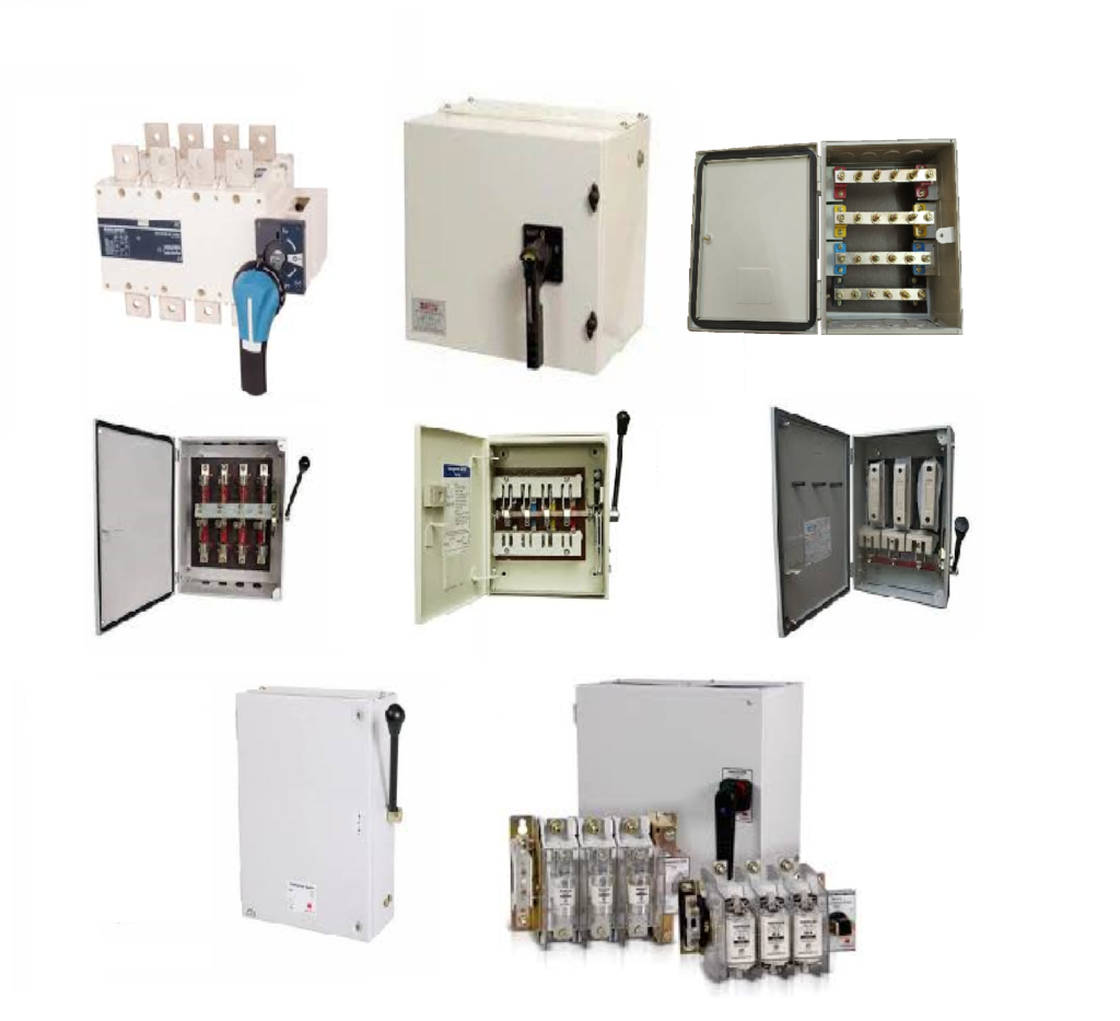 Changeover - A changeover switch is used during an outage. It is designed to transfer electricity from the commercial power grid to a local generator. Therefore, when the end user is experiencing a power cut, the generator from the changeover switch will provide power.

SFU - Switch fuse is a combined unit and is known as an iron clad switch, being made of iron. It may be double pole for controlling single phase two-wire circuits or triple pole for controlling three-phase, 3-wire circuits or triple pole with neutral link for controlling 3-phase, 4-wire circuits.

Busbar - Busbars are produced in a variety of shapes, including flat strips, solid bars and rods, and are typically composed of copper, brass or aluminium as solid or hollow tubes. Some of these shapes allow heat to dissipate more efficiently due to their high surface area to cross-sectional area ratio.